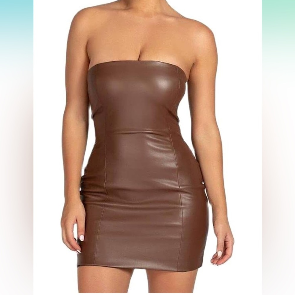 Caramel Brown Faux Leather Mini Dress